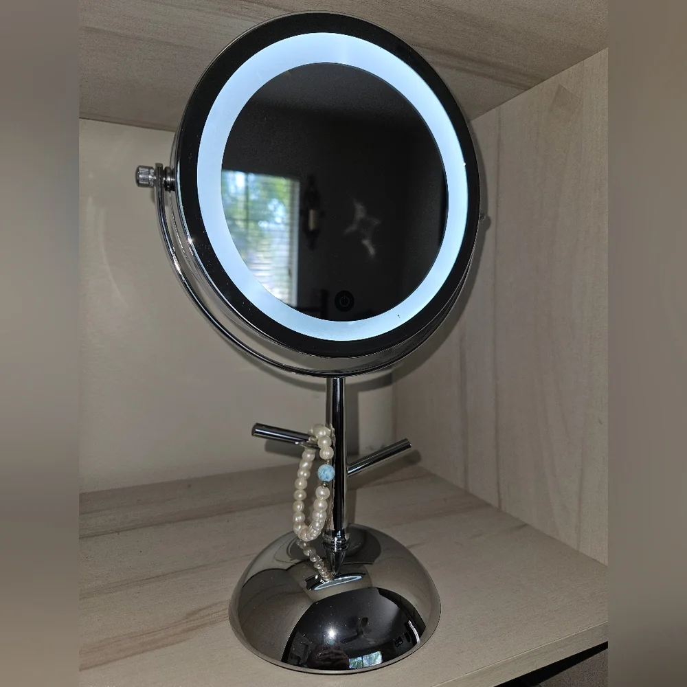 LED Illuminated Chrome Vanity Mirror with 5X Magnifying Power
